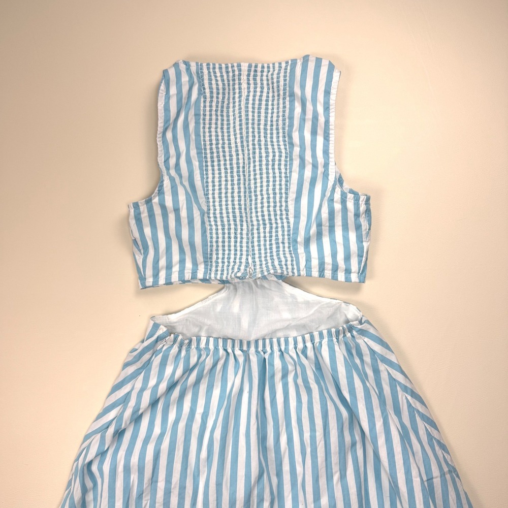 Vineyard Vines Cut Out Midi Dress Mist Blue White Stripe Sleeveless 0 Coastal - Picture 7 of 11